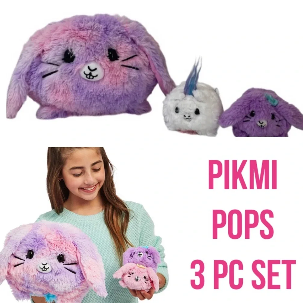 Pikmi Pops Super Flip Cinnabon Giant Bunny & 2 Baby Pops Plush Y2K Vintage Toys